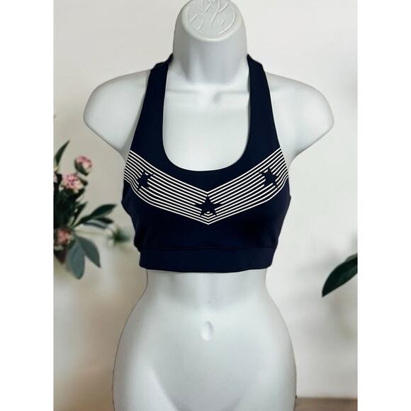 SoulCycle Stars & Stripes Sports Bra Sz Small Navy Blue Racer-Back Athletic - Picture 3 of 10
